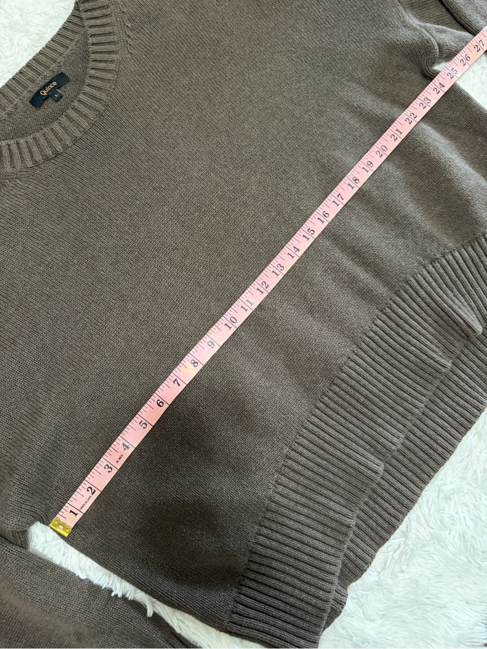 Quince 100% Organic Cotton Boyfriend Crew Sweater, Heather Brown, Large - Picture 14 of 15